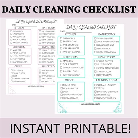 daily cleaning printable printable cleaning checklist etsy