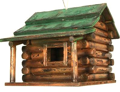 rustic wood log cabin birdhouse  green roof north woods lodge style
