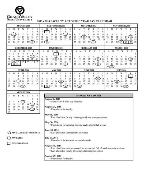 gvsu fall  calendar printable calendar