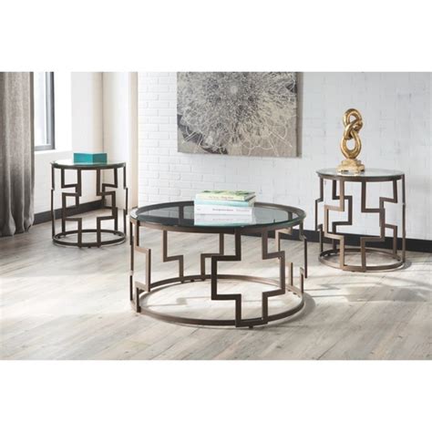 ashley furniture frostine dark bronze coffee  tables set