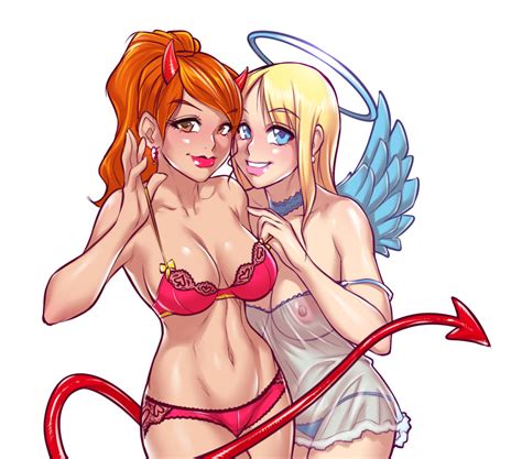 Rule 34 2girls Angel Angel And Devil Angel Wings Blonde Hair Blue
