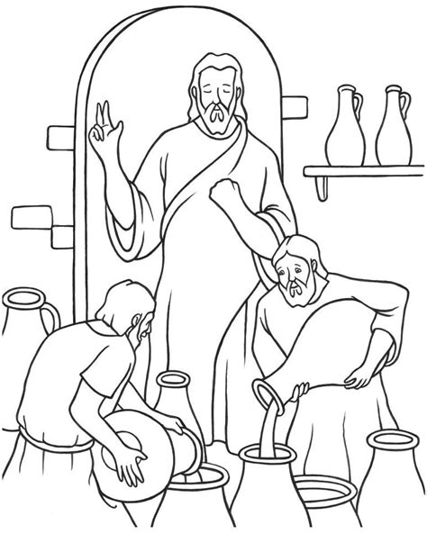 bible story coloring pages jesus miracles water wine book  kids