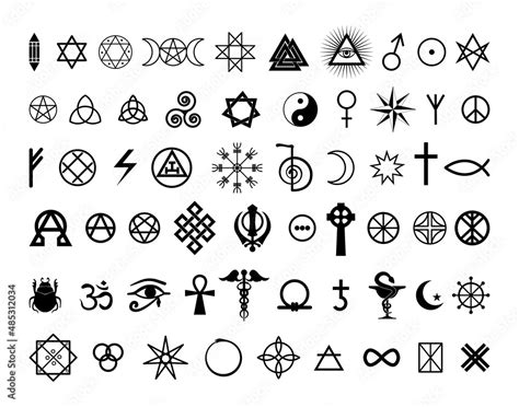 collection  black esoteric  occult symbols   white background