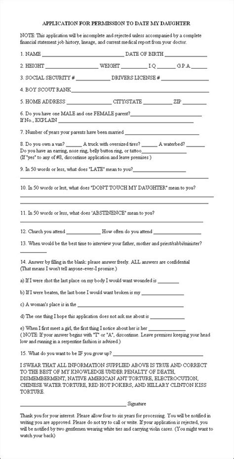 Application For Permission To Date My Daughter In About