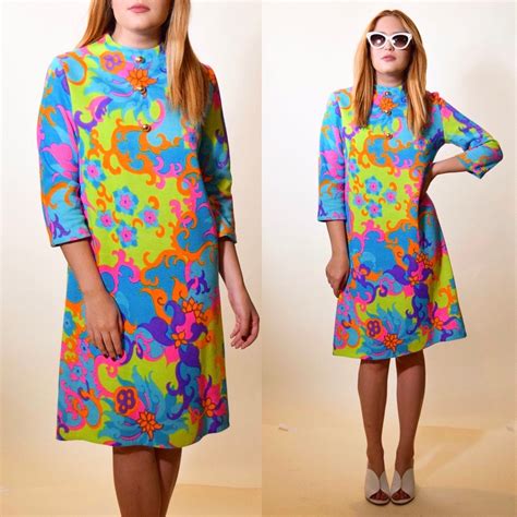 1960s authentic vintage psychedelic hippie groovy patterned 3 4 length