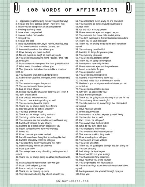 100 Words Of Affirmation Love Language Free Printable List Words Of