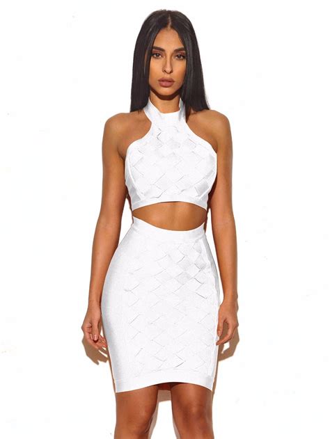 2018 new arrivals summer women dress wholesale white halter two piece