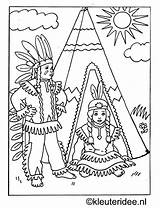 Kleurplaten Kleurplaat Indiaan Indianen Kleuteridee Kramer Jaap Tipi Bij Cowboys Malvorlage Kopf Indianer sketch template