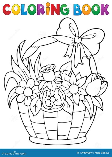 coloring book flower basket theme  stock vector illustration