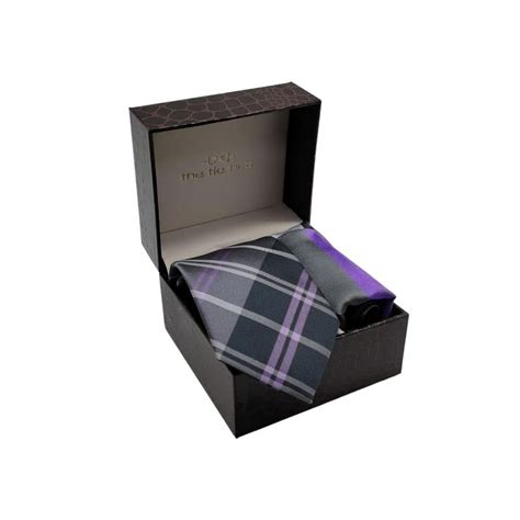 tie hub douglas black  purple plaid microfiber necktie  pocket square gift set buy