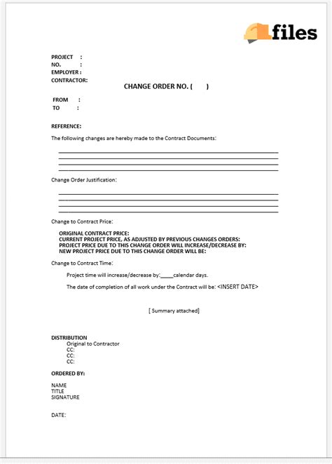 change order letter form construction documents  templates