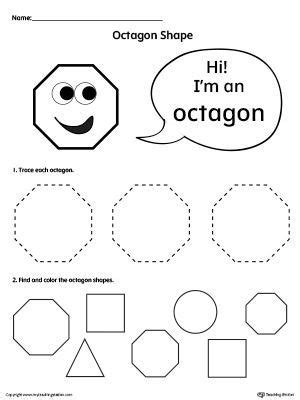trace  color octagon shapes shapes preschool shapes worksheets