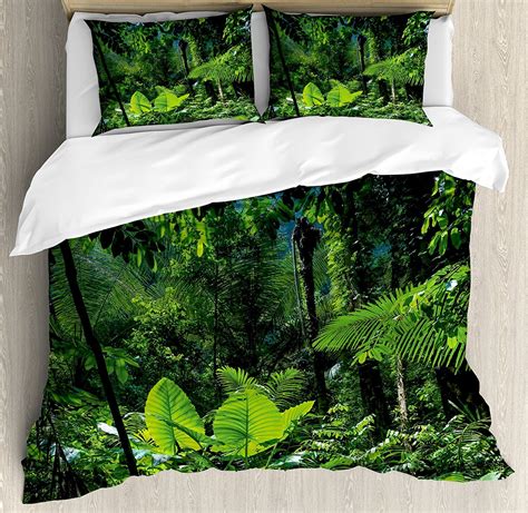 plant duvet cover set green jungle untouched nature environmental concerns flora fauna jungle