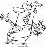 Cartoon Happy Coloring Man Outline Holding Flowers Vector Clipart Courtship Person Ron Leishman sketch template