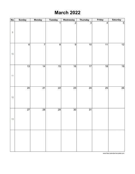 march calendar blank vertical template  calendar templatecom