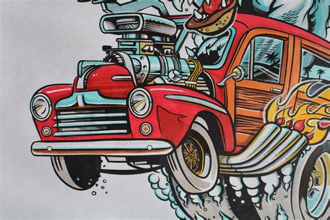 43 Ford Woody Wagon Hot Rod Cartoon Pronk Graphics