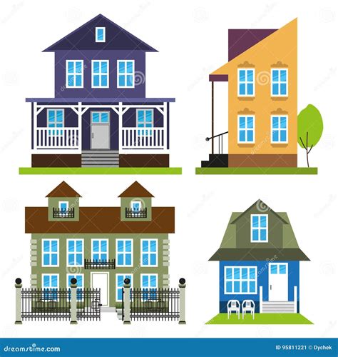 set  colored houses stock vector illustration  country