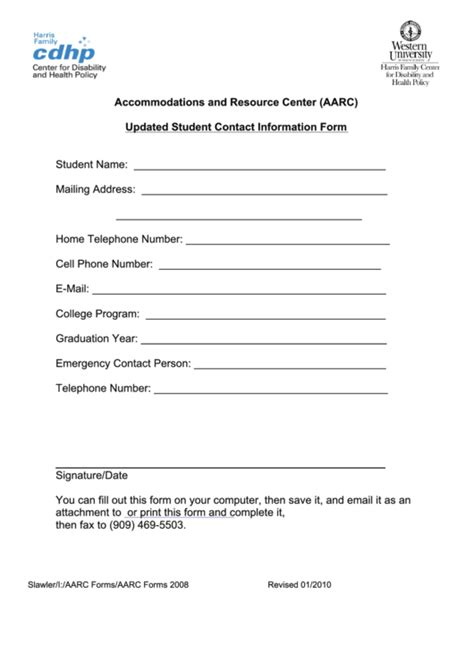 fillable updated student contact information form printable