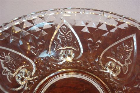 Pressed Clear Glass Footed Bowl Decorated [gl 4] Ebay