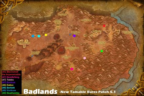 wow rare spawns badlands tamable rares added