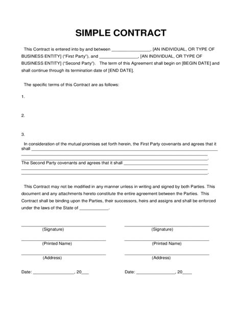 simple contract template   templates   word excel