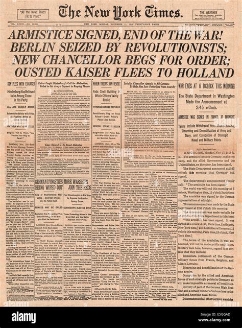 1918 New York Times Front Page Reporting Germanys Surrender And The