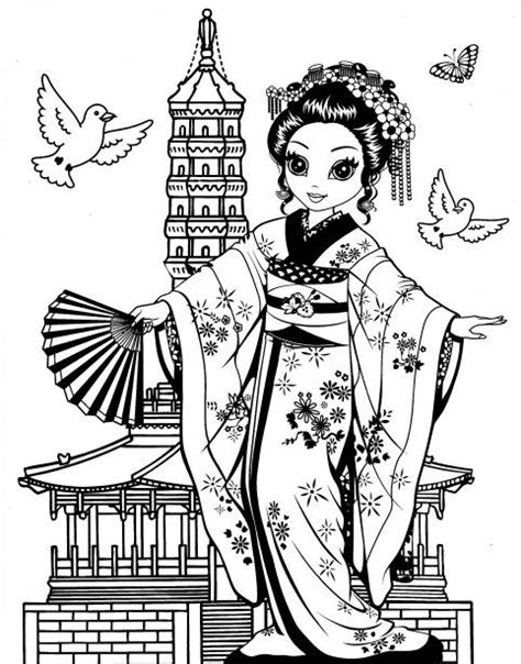 pretty geisha coloring page faaliyetler
