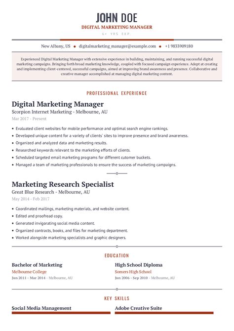 digital marketing manager resume   content sample craftmycv