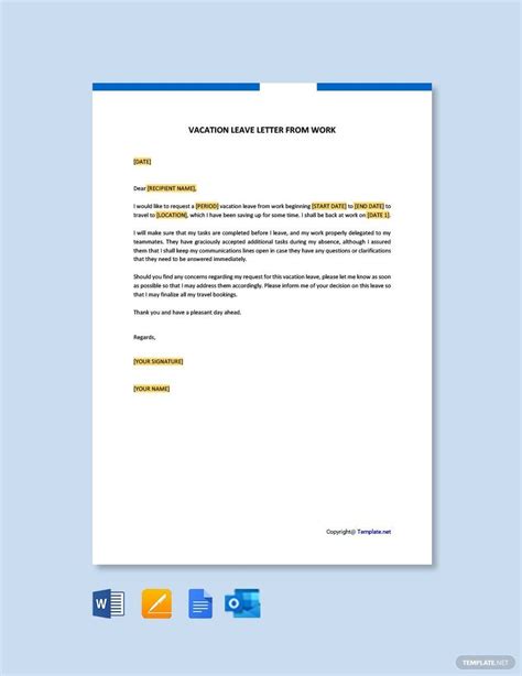 vacation leave letter  work  google docs pages word outlook