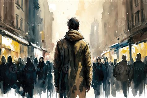 social alienation watercolor painting  person stands