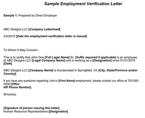 employment verification letter  samples  choose