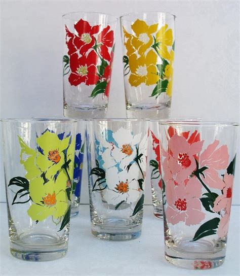 Libbey Glasses Vintage Drinking Glasses Water Glasses Painted Roses