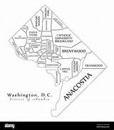 Dc Map Washington Outline Neighborhoods City Titles Alamy Usa Modern sketch template