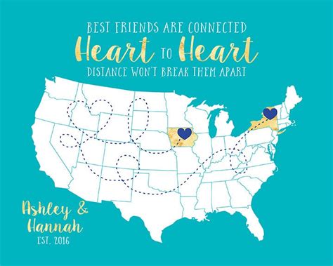 t for best friend long distance friendship quote map