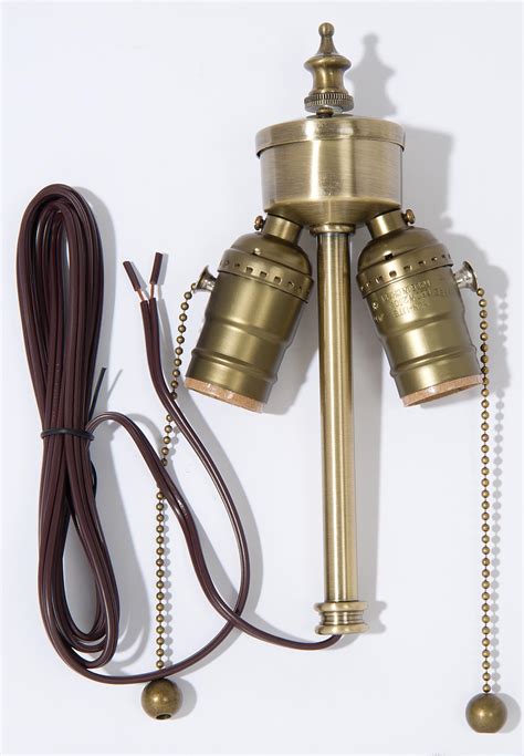 medium base   light pull chain lamp cluster wlead wire antique brass finish al