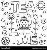 Tea Coloring Time Vector Party Vectorstock Royalty Birthday sketch template