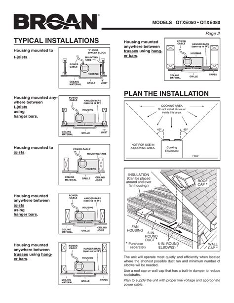 typical installations plan  installation broan qtxe user manual page