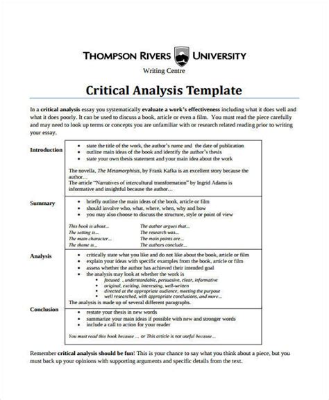 critical analysis templates  ms word  google docs pages