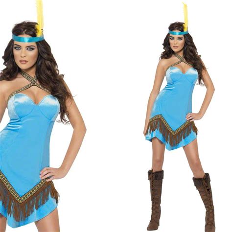ladies native red indian woman fancy dress costume