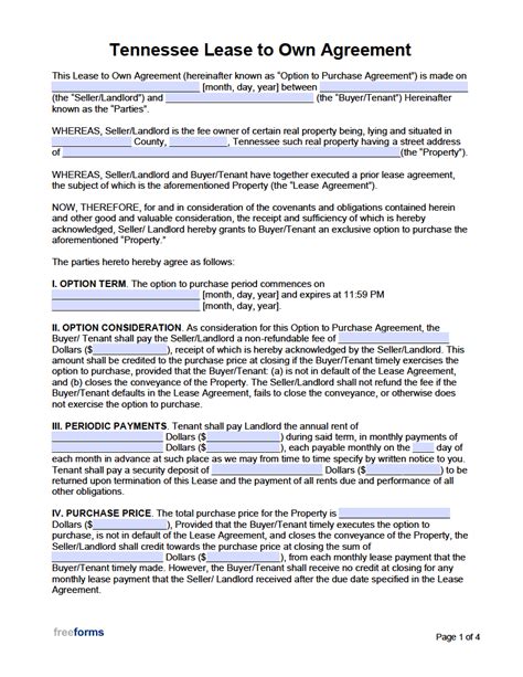 tennessee lease   agreement template  word