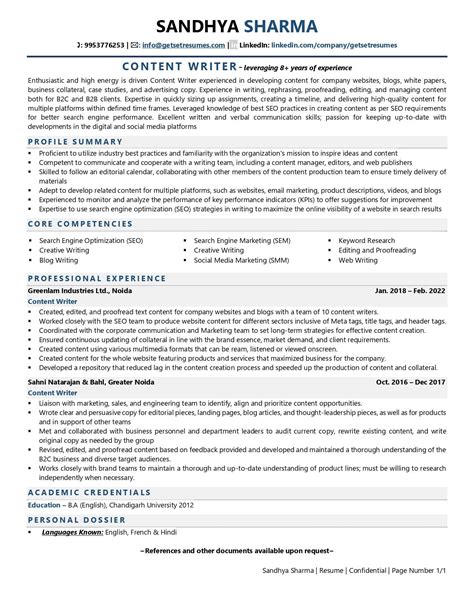 content writer resume examples template  job winning tips