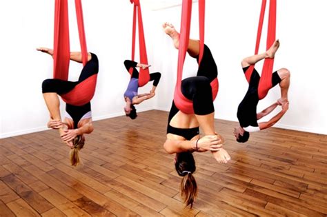 lifting off at an aerial yoga class