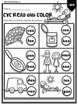 Worksheets Cvc Phonics Grade Read Color Prek Kindergarten 1st Preview sketch template