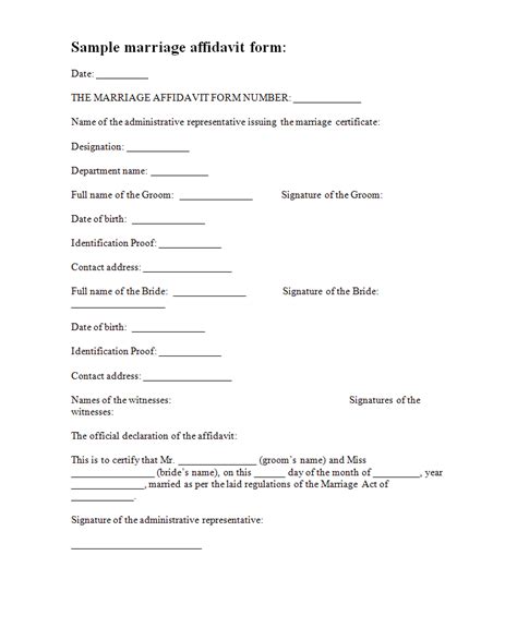 marriage affidavit template  printable documents