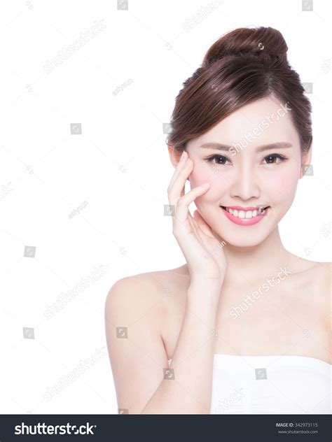 beautiful skin care woman face smile   isolated  white