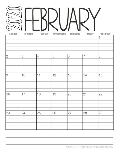 Free Printable Lined Monthly Calendar 2020 Calendar