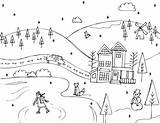 Coloring Winter Countryside Scene Season Traditional Kids Drawings Sheet 32kb 464px sketch template