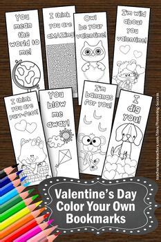 valentines day bookmarks  color valentines day coloring pages