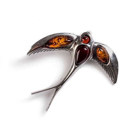 Cognac And Cherry Amber And Silver Swooping Swallow Bird Necklace Oxenham Art