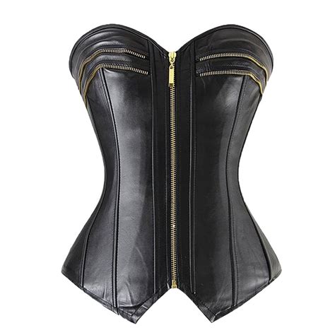 s xxl sexy leather steampunk corset pvc zip front lace up back top